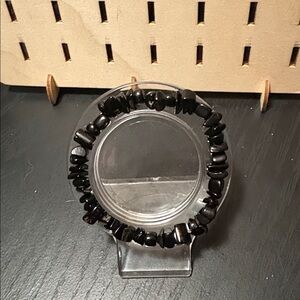 Handcrafted black gemstone chip beaded bracelet